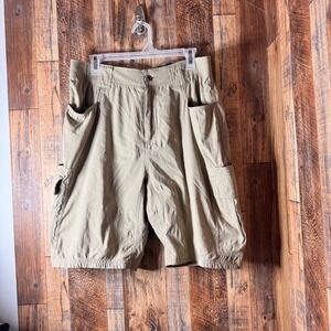 Eddie Bauer Mens Stretch Cargo Shorts Comfort Elastic Waist Beige Size 34‎